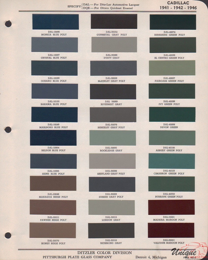 1941 Cadillac Paint Charts PPG 1